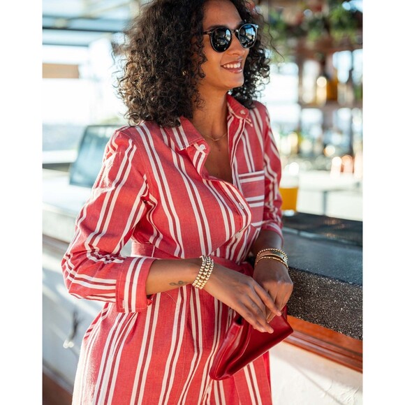 Voyageur By Mersea Charlie Long Shirt Dress Striped Printed Buttondown S 284855 - Picture 4 of 10